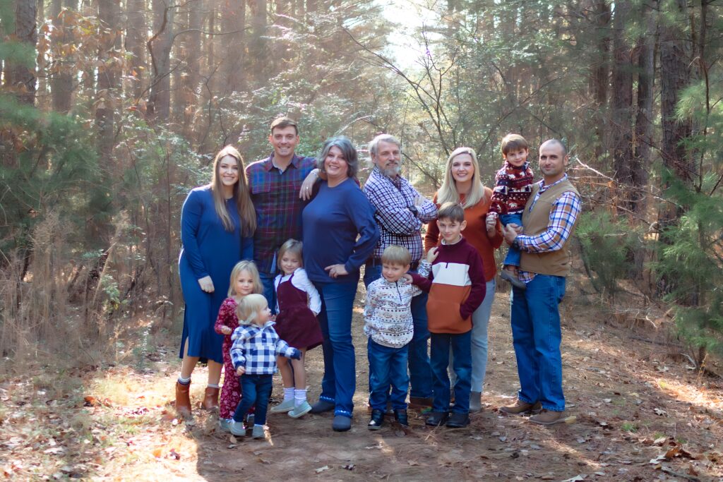 Jetton Park family photo session with warm sunlight and fall leaves.