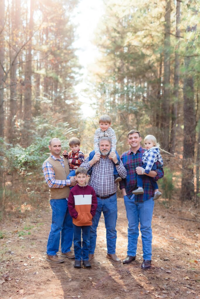 Natural light family photo in forested area of Jetton Park, Lake Norman.