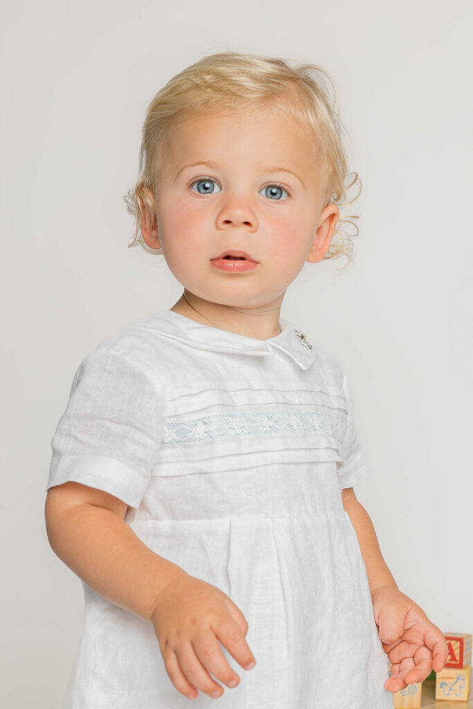 first birthday boy during milestone studio session in lake norman, nc
