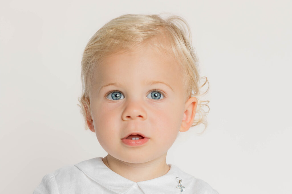 first birthday boy during milestone studio session in lake norman, nc