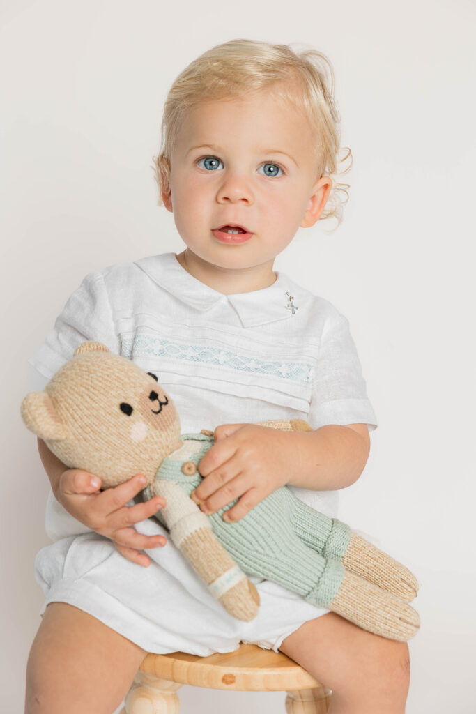 first birthday boy during milestone studio session in lake norman, nc