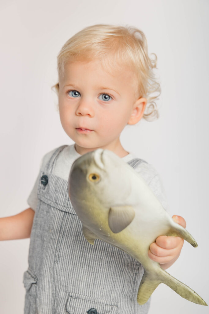first birthday boy during milestone studio session in lake norman, nc