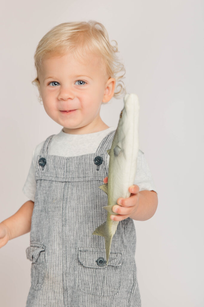 first birthday boy during milestone studio session in lake norman, nc